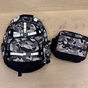 Pottery Barn Black and Gray Camo Youth Backpack and Lunch Bag Set - Nolan